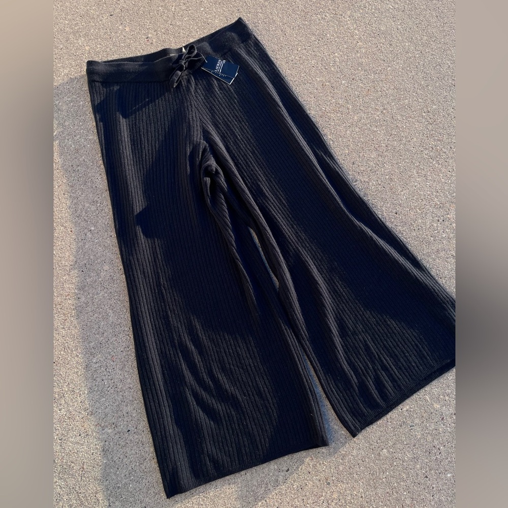 Polo Ralph Lauren navy washable cashmere wide leg ribbed sweatpants navy NWT - Picture 2 of 6